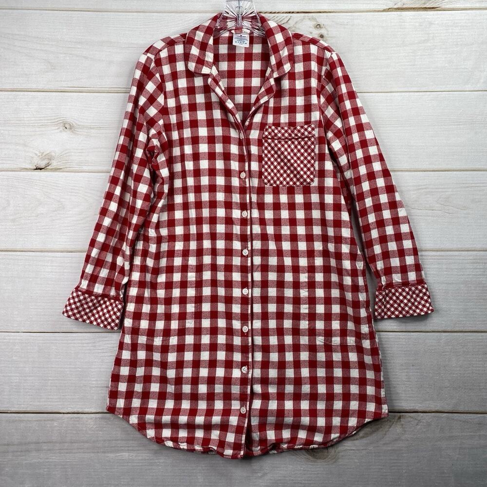 Lands End Nightgown Womens M 10-12 Flannel Plaid Button Up Long Sleeve Cotton